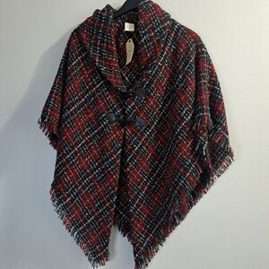 2 FOR 20 SALE St. John’s Bay Plaid Fringe Toggle Button Poncho One Size
